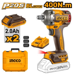 LLAVE DE IMPACTO A BATERIA 400NM 20V P20S BL CON 2 BAT CARG + VALIJA INGCO CIWLI2040