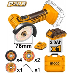 MINI AMOLADORA A BATERIA 3" 20V P20S MULTIFUNCION CON BATERIA + CARGADOR + VALIJA INGCO CAGLI76012