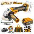 AMOLADORA A BATERIA 20V P20S + 2 BAT + CARGADOR + DISCOS Y BOLSO CAGLI2011582 INGCO