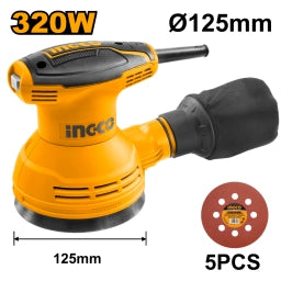 LIJADORA ROTO ORBITAL INDUSTRIAL 5" 320W INGCO RS3208 + 5 LIJAS