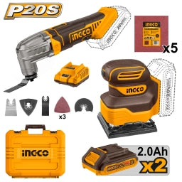 COMBO LIJADORA ORBITAL 20V P20S + HERRAMIENTA MULTIFUNCION 20V + 2X BAT 2AH + VALIJA CKLI20276