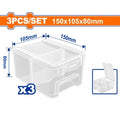 SET DE 3PCS CONTENEDOR PLASTICO TRANSPARENTE APILABLE 150X105X80MM - WTB8333 WADFOW