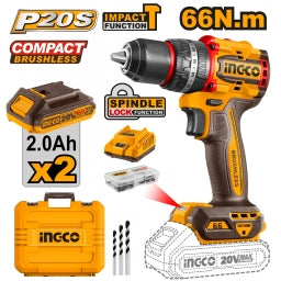 TALADRO ATORNILLADOR C/PERCUTOR A BATERIA 13MM COMPACT BRUSHLESS 20V P20S EN VALIJA C/2 BAT + 47 ACCESORIOS - CIDLI20668