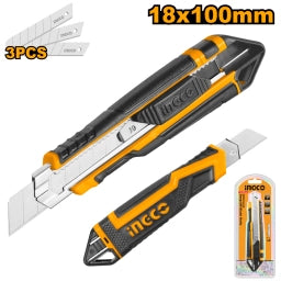 TRINCHETA 18MM INGCO HKNS16538 CON 3 HOJA MATERIAL SK5 SOFT GRIP