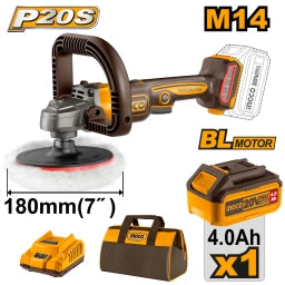 LUSTRA PULIDORA A BATERIA 7" 20V P20S BRUSHLESS C/1 BAT + BOLSO DE HERRAMIENTAS APLI20181 INGCO