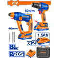COMBO TALADRO A BATERIA 10MM C/PERCUTOR BRUSHLESS 20V P20S + ROTOMARTILLO A BATERIA 1,5J 20V P20S EN VALIJA C/2 BAT WOS