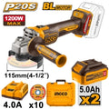 AMOLADORA A BATERIA 4 1/2" 20V P20S C 2 X 5AH BAT CARG Y VALIJA INGCO CAGLI2211532