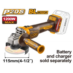 AMOLADORA ANGULAR 4½" 115MM A BAT 20V P20S 1200W BRUSHLESS MOTOR INGCO CAGLI221153