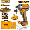 ATORNILLADOR DE IMPACTO A BATERÍA 20V P20S 230NM C/2BATERIAS, CARGADOR, 2 PUNTAS Y VALIJA INGCO CIRLI2023