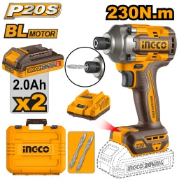 ATORNILLADOR DE IMPACTO A BATERÍA 20V P20S 230NM C/2BATERIAS, CARGADOR, 2 PUNTAS Y VALIJA INGCO CIRLI2023
