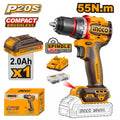 TALADRO ATORNILLADOR A BATERÍA 20V P20S BRUSHLESS 55NM C/BATERÍA, CARGADOR Y ACCESORIOS INGCO CDLI205582